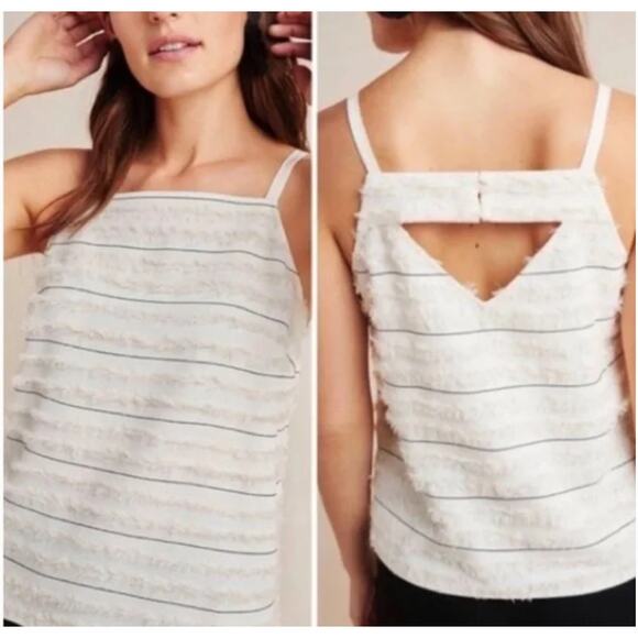 Maeve Anthropologie Sz 6 Quinn Cream Fringe Textured‎ Cami Tank Top Square Neck - Picture 1 of 12
